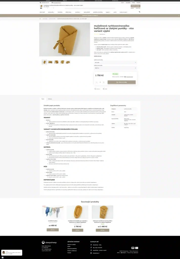 Detail produktu na eshopu sleepsheep na Shoptetu