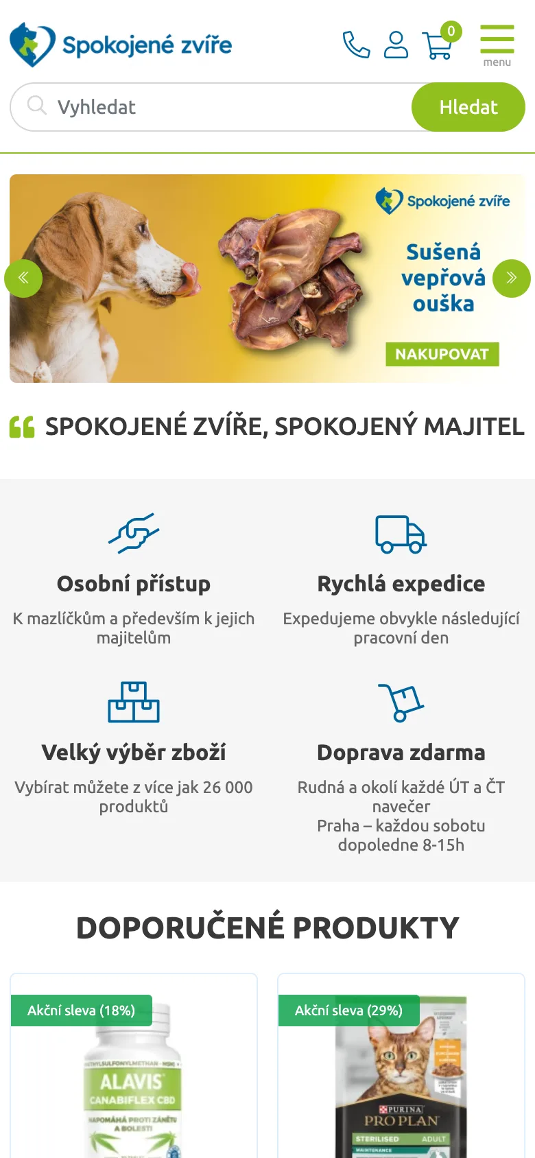 E-shop Spokojené zvíře – mobilní verze